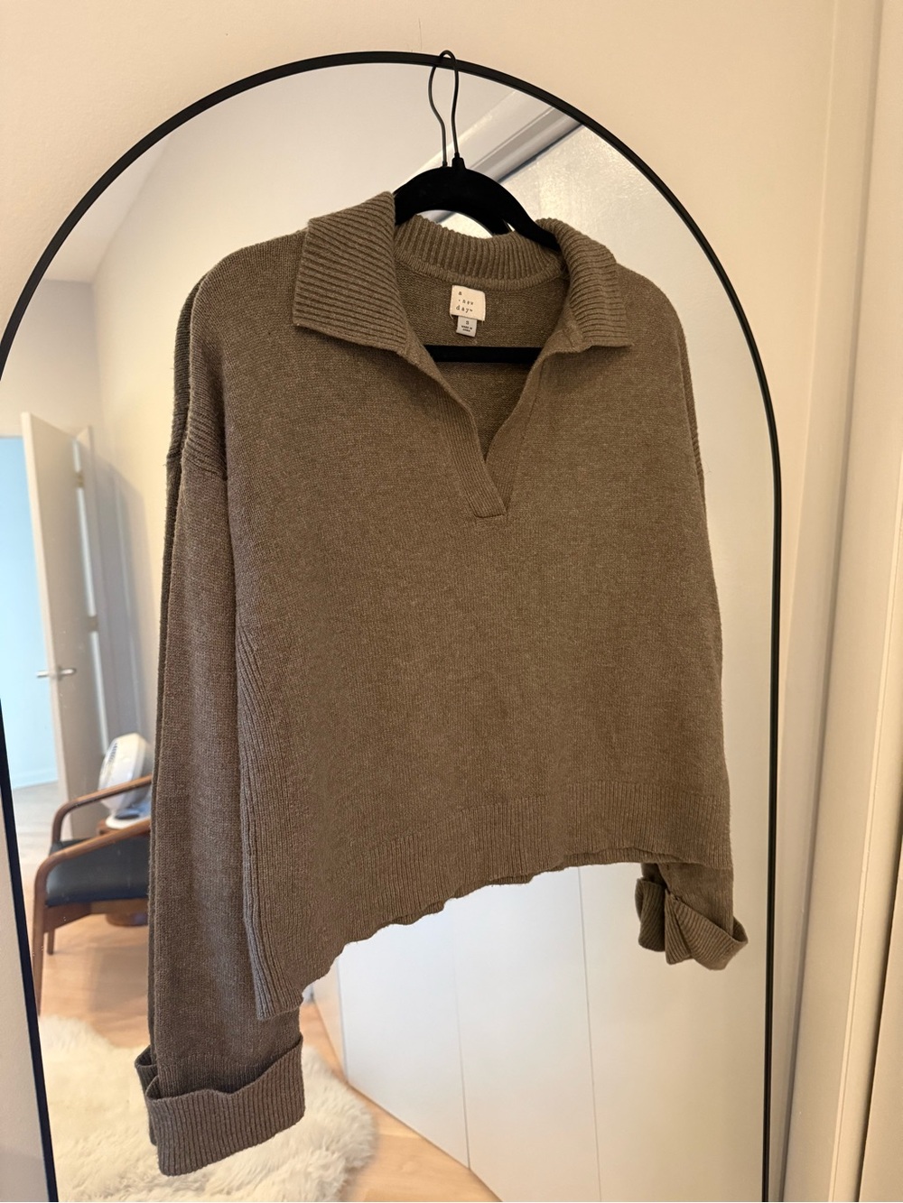 a new day Taupe V‑Neck Collared Pullover Sweater